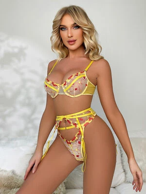 Mujeres Floral Encaje Sexy Push Up Sujetador Tanga Liguero Babydoll Camisones EE. UU. Foto 1 de 4