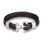 Navy Style Men Anchor Bracelet Multilayer Leather Stainless Steel Sport Buckle