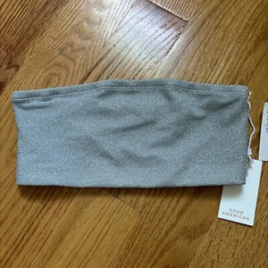 Good American Small Size 1 Silver Sparkle Better Bandeau Top Swim Bikini Top NWT - Picture 1 of 7