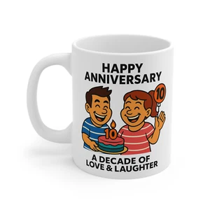Happy 10th Anniversary 11oz Tasse - Ein Jahrzehnt Liebe & Lachen Geschenk für Paare - Bild 1 von 3