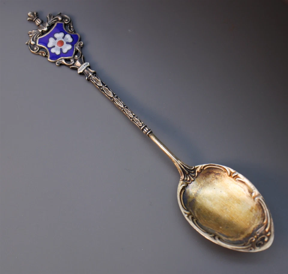 Флаг герб Haguenau Франции эмаль 800 континентальный серебряная чайная ложка немецкий - Изображение 1 из 4