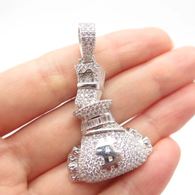 925 Sterling Silver Pave C Z Money Bag Pendant - Image 1 of 4