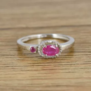 Anillo solitario de plata de ley 925 con halo de piedras preciosas de rubí rosa natural joyería - Imagen 1 de 3