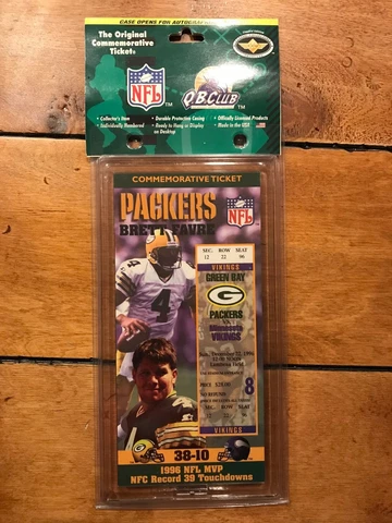 1996 BRETT FAVRE GREEN BAY PACKERS COMMEMORATIVE TICKET FROM FAVRE ESTATE !! Cover