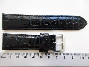 Schwarz Alligator Print glänzende Oberfläche 20 mm Leder Uhrenarmband Armband - KURZ - Bild 1 von 5