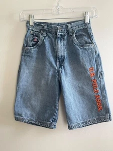 Y2K U.S POLO ASSN Jean Jorts Youth 7 Blue Denim Embroidered Baggy - Picture 1 of 8