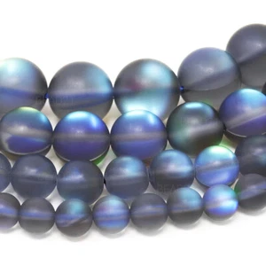 Matte Grey Iridescent Moonstone Beads Gray Frosted Round 6mm 8mm 10mm 12mm 15.5" - Foto 1 di 3