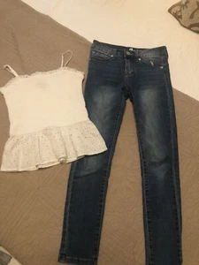 7 For All Mankind The Skinny Jeans Girls Sz 8 & Art Class Smocked White Top Med - Picture 1 of 10