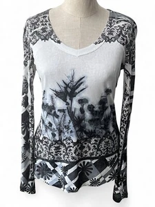 Romeo & Juliet Couture Black White Tie Dye Tunic Top - Women's Sz L Fits M/S - Picture 1 of 10
