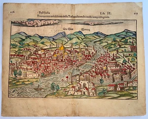 FLORENCE ITALY 1558 SEBASTIAN MUNSTER LARGE ANTIQUE VIEW ITALIAN EDITION - Picture 1 of 9
