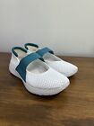 Women’s8 New FitFlop Airmesh Ballerinas White With Teal Strap,Flat Slip On Shoes
