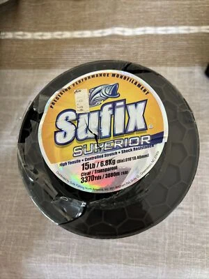 SUFIX Superior Monofilament Fishing Line 15 Lb 3370 Yd 1Lb Spool 0.40mm - Clear - Image 1 of 2