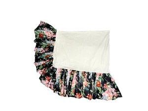 Vintage Stunning Custom Bed Skirt Queen Size Black Colorful Floral Pattern Ample - Picture 1 of 14