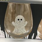 4 Nior Night Halloween Rhinestone Ghost Stemless Wine Glass Set Bling Sparkle
