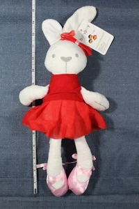 Easter Rabbit Soft Plush Cute Bunny Gift - Natural Cotton & Color w/Red Dress - Picture 1 of 2