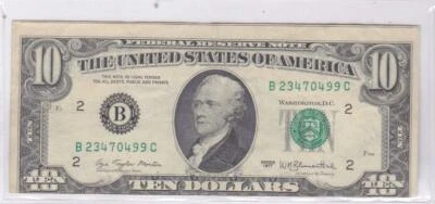1977 Error Note Federal Reserve $10 Misalignment Centering Error - Image 1 of 2