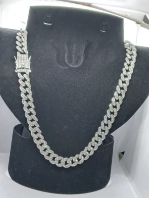 Collar para hombre Miami Cuban de 15 mm 18 pulgadas redondo diamante simulado acero inoxidable Foto 1 de 4