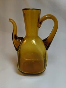 Vintage Amber Glass Oil Vinegar Cruet Decanter Bottle Hand Blown 1950's 5" Tall - Picture 1 of 6