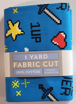 Game Over Video Game Pattern 1 Yard Precut Fabric 100% Cotton 36" x 44" - Image 1 of 2
