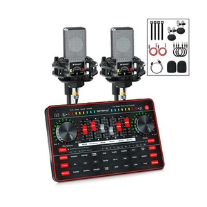 Audio Mixer with Sound Card, tenlamp Two 3.5mm Studio Condenser Microphone an... - Picture 1 of 7