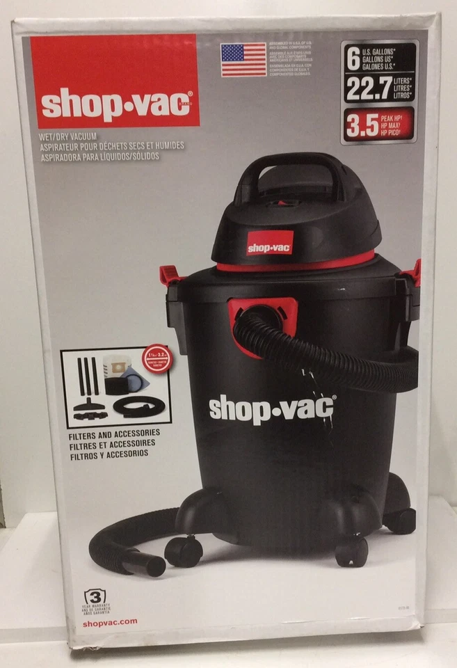 Shop-Vac 5985005 6 Gallon Wet/Dry Vacuum 3.5 Peak HP 1.25 Inch Diameter ...