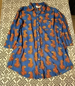 Mary Marshmellow Shirtkleid Allover Tiger Print blau mit Taschen Größe L - Bild 1 von 6