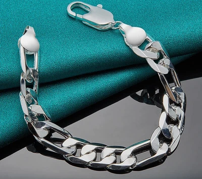 Bracelet 8.2 in .925 Sterling Silver 12 mm Figaro Link Cuban Chain 25 grams - Image 1 of 4