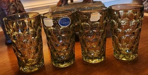 Cuatro vasos de jugo con huella digital verde IMPERIAL GLASS PROVINCIAL DE COLECCIÓN 3,75" - Imagen 1 de 8