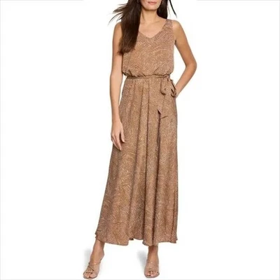 NIC+ZOE Bianca Maxi Vestido Arenas Giratorias Cambio Tostado Blanco Punto Línea A Cinturón Nuevo L Foto 1 de 4