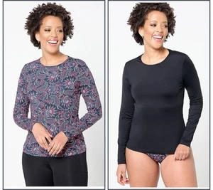 Lands' End Set di 2 T-shirt da bagno girocollo bikini top paisley nero M nuova - Foto 1 di 2