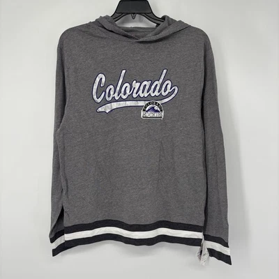 MLB Colorado Rockies Mujeres Logo Estampado Manga Larga Sudaderas con Capucha Gris L, Nuevo con Etiquetas Foto 1 de 4