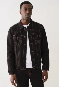 True Religion Men’s JIMMY PICK STITCH JACKET BLACK Sz:M NWT - Picture 1 of 6