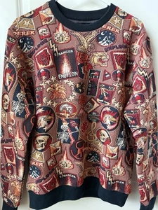 Zara Mens Quilted Jacquard Pullover Sweatshirt Size M Skulls Red - Picture 1 of 4