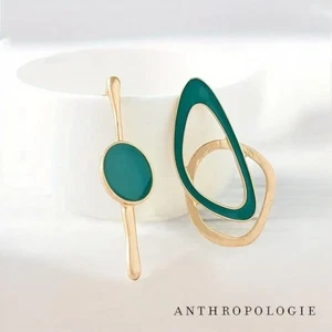 NEW Anthropologie Green Ceramic & Gold Plated Boho Mismatched Earrings Jewelry - Picture 1 of 5