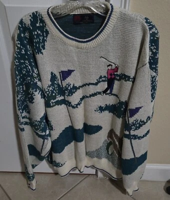 Vintage USA Isle of Cotton Long Sleeved 100% Cotton Knit Golf Sweater XL 1990's - Image 1 of 4