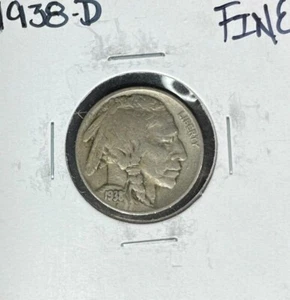 NÍQUEL BÚFALO 1938-D ~ FINO ~BONITA MONEDA~ - Imagen 1 de 2