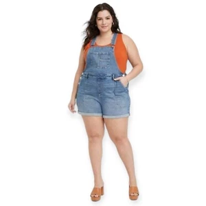 Target Ava & Viv Damen Übergröße 16 mittlere Waschung Denim Shortalls Overall Shorts - Bild 1 von 11