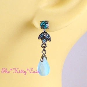 Vintage Déco Bleu Yeux de Chat Lustre Goutte avec / Sarcelle Cristaux Swarovski - Imagen 1 de 6