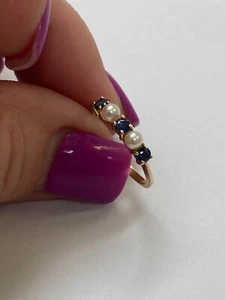 Anillo Tiffany & Co Oro Amarillo 14k Zafiro Perla Talla 5.75 ¡AMADO! E67 - Imagen 1 de 8
