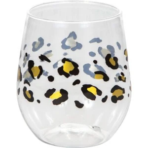 Leopard Print 14 oz Stemless Plastic Wine Glasses 6 Pack Animal Print Tableware - Picture 1 of 1
