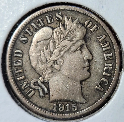 1915 Barber Dime, VF ++ Cover