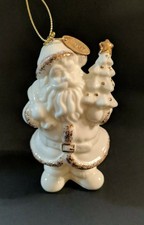 Christmas ornament St Nicholas Square porcelain Santa Claus w/box cream goldtrim