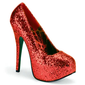 Tacones de bomba de ancho ancho ancho ancho con plataforma de brillo rojo Pleaser Pink Label TEEZE-06GW - Imagen 1 de 2
