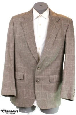 Hart Schaffer Marx Men’s Tan Brown Checked 100% Silk 2 Btn Blazer Sport Coat 42L - Image 1 of 4