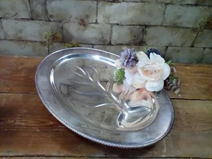 Vintage Silber Teller Fuß Fleisch Tablett mit Baum und tiefem Saft Brunnen 16 1/2" - Bild 1 von 8