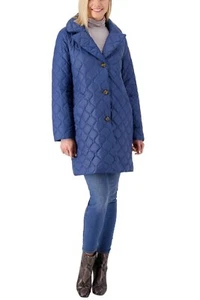 Dennis Basso Water Resistant Notched Collar Puffer Bluestone - Picture 1 of 2