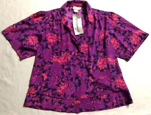Vintage 1970s Gorgeous Purple Floral Ladies Blouse Top NWT Springmaid 14 Poly - Picture 1 of 6
