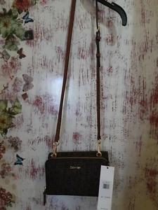 Calvin Klein Womens Wallet Zip Around Organizer/Clutch Monogram Brown New - Picture 1 of 9