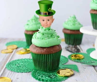 Toppers para cupcakes cara día de San Patricio con tu foto Foto 1 de 2