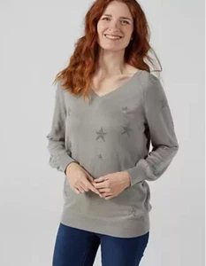 Dannii Minogue Lurex Sparkle Star V Neck Jumper Grey Petite Size XS womens QVC - Picture 1 of 1